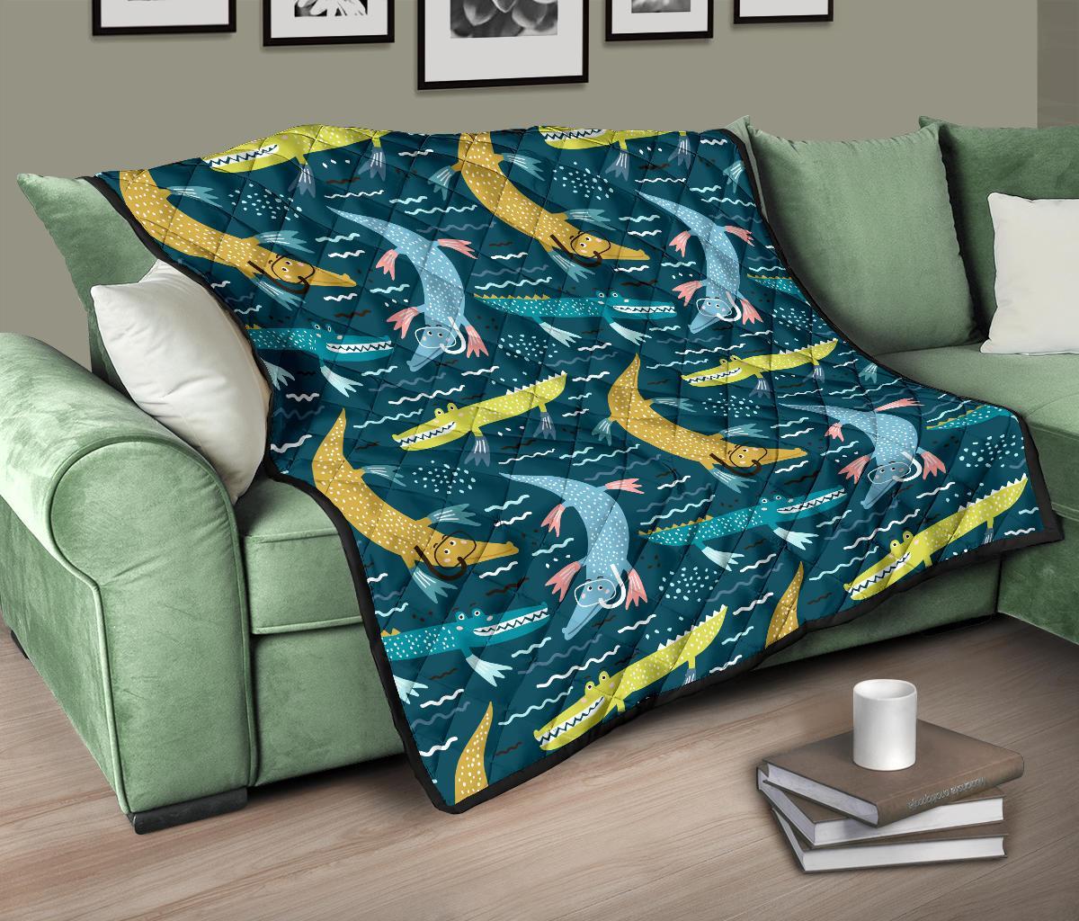 Crocodile Cartoon Pattern Print Quilt-grizzshop