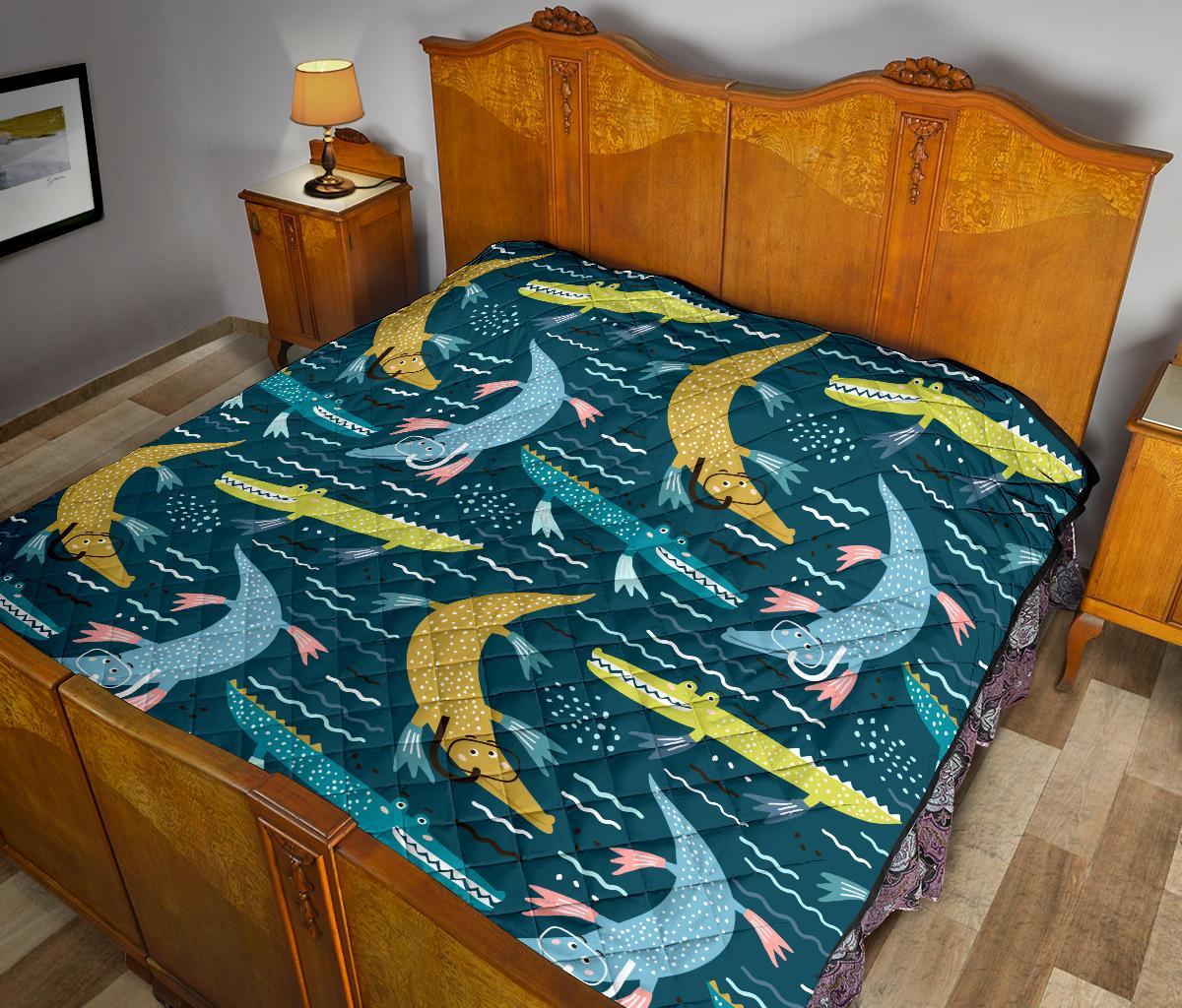 Crocodile Cartoon Pattern Print Quilt-grizzshop