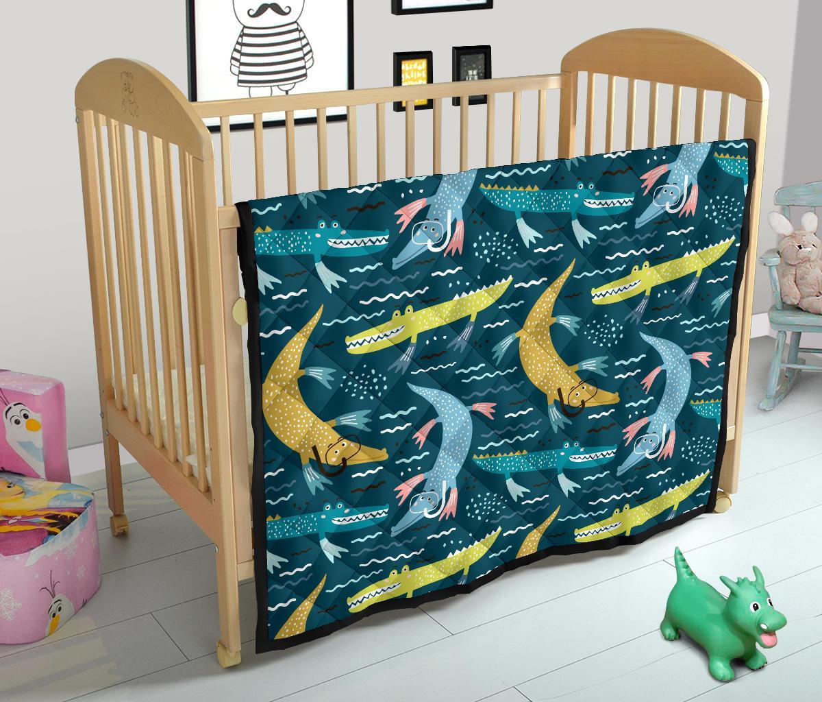 Crocodile Cartoon Pattern Print Quilt-grizzshop