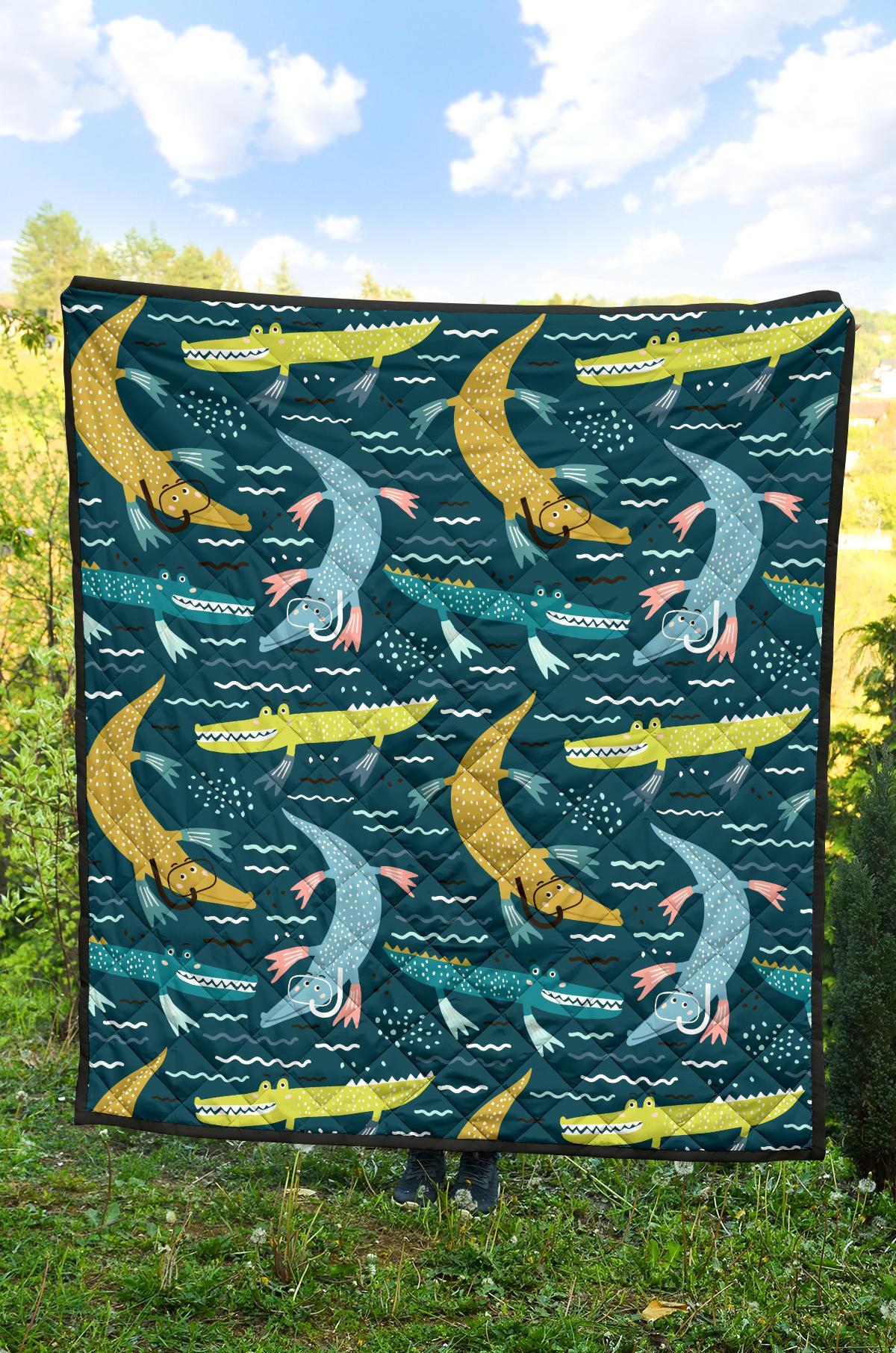 Crocodile Cartoon Pattern Print Quilt-grizzshop