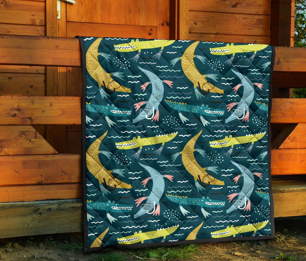 Crocodile Cartoon Pattern Print Quilt-grizzshop