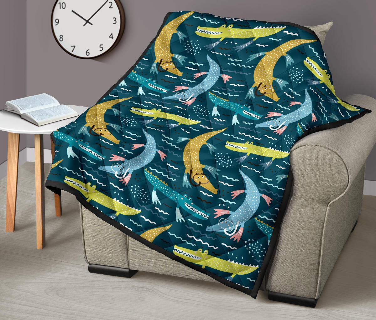 Crocodile Cartoon Pattern Print Quilt-grizzshop