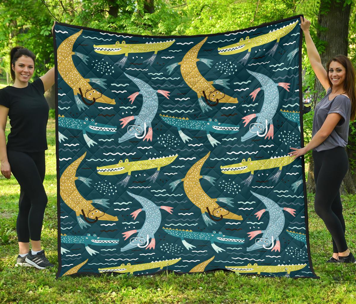 Crocodile Cartoon Pattern Print Quilt-grizzshop