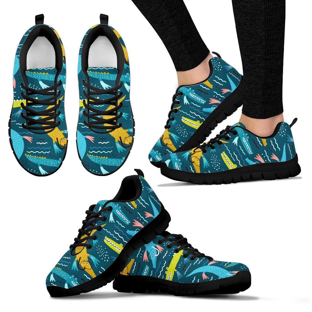 Crocodile Cartoon Pattern Print Sneaker Shoes For Men Women-grizzshop