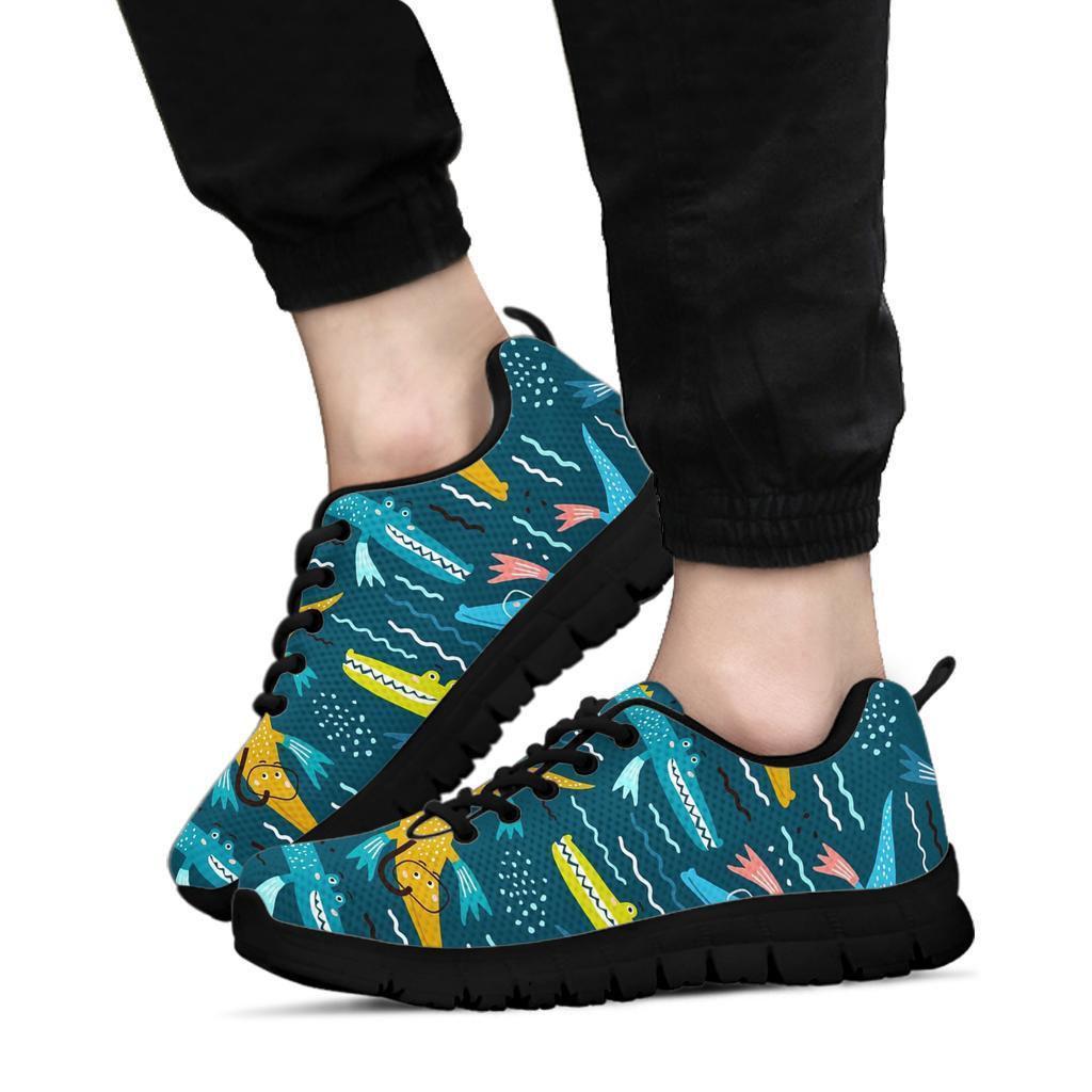 Crocodile Cartoon Pattern Print Sneaker Shoes For Men Women-grizzshop