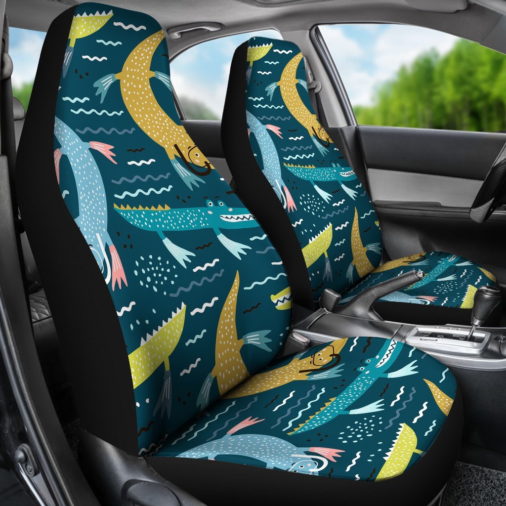 Crocodile Cartoon Pattern Print Universal Fit Car Seat Covers-grizzshop