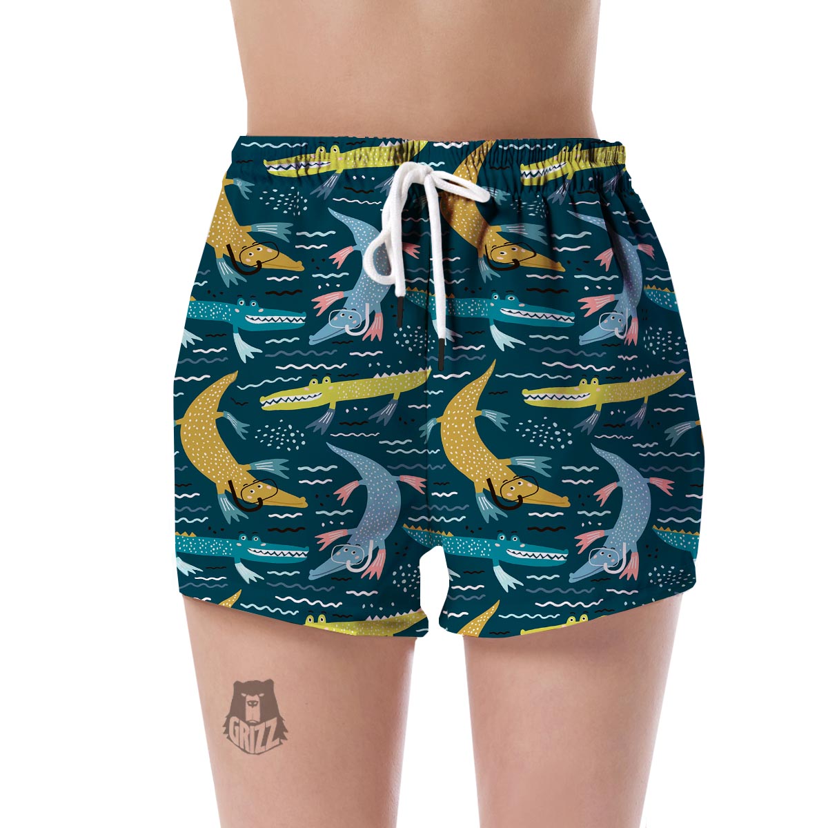 Crocodile Cartoon Pattern Print Women's Shorts-grizzshop