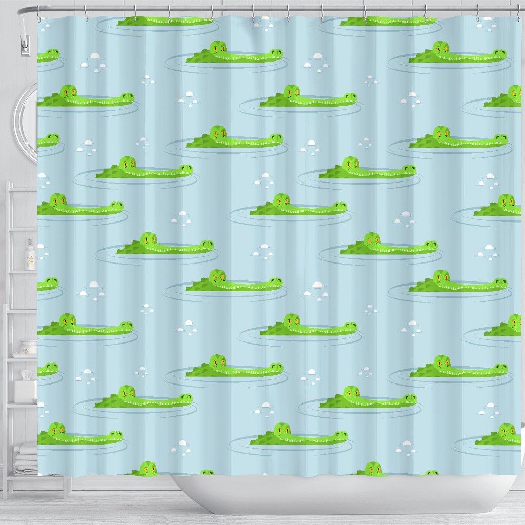 Crocodile Cartoon Print Pattern Bathroom Shower Curtain-grizzshop