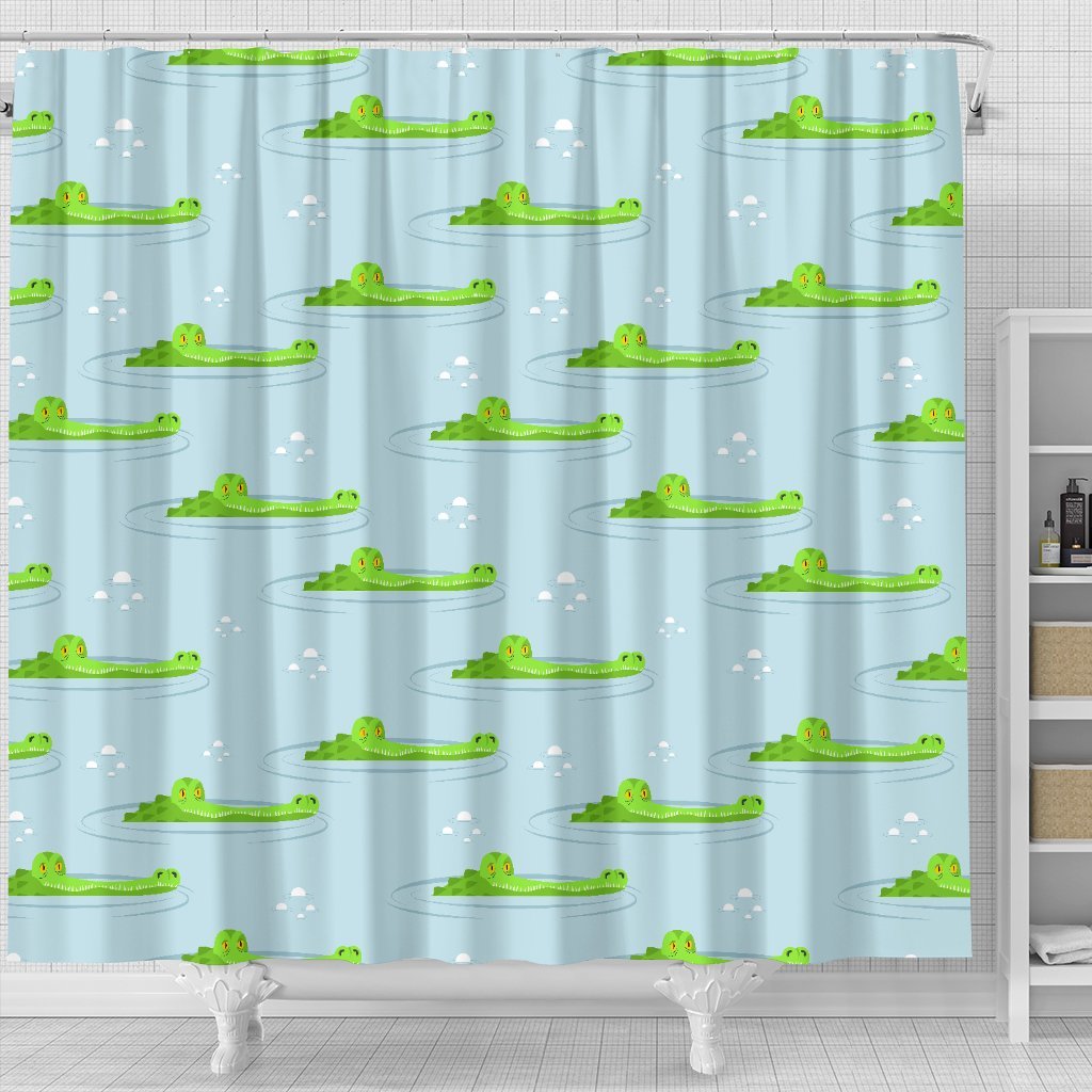 Crocodile Cartoon Print Pattern Bathroom Shower Curtain-grizzshop