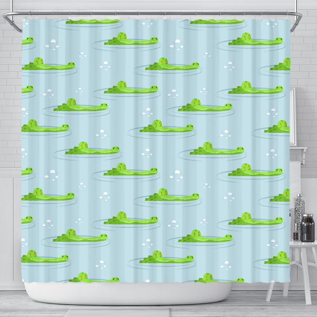 Crocodile Cartoon Print Pattern Bathroom Shower Curtain-grizzshop