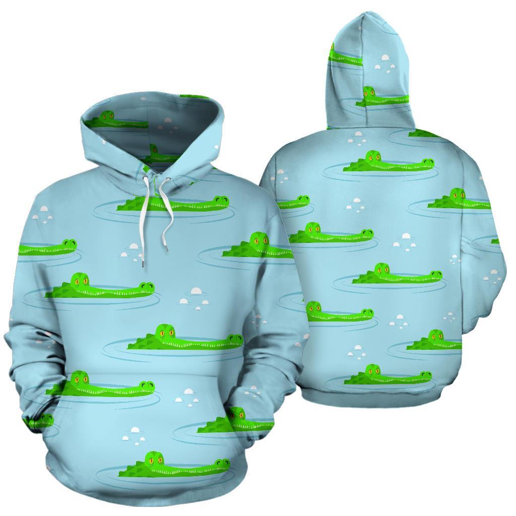 Crocodile Cartoon Print Pattern Men Women Pullover Hoodie-grizzshop