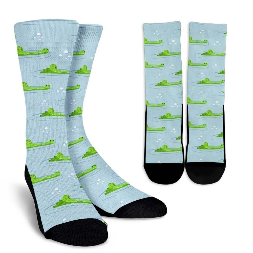 Crocodile Cartoon Print Pattern Unisex Crew Socks-grizzshop