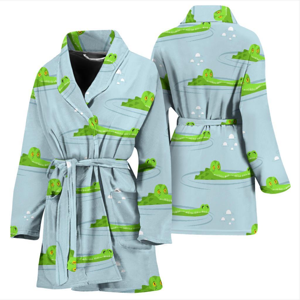 Crocodile Cartoon Print Pattern Women Long Robe-grizzshop