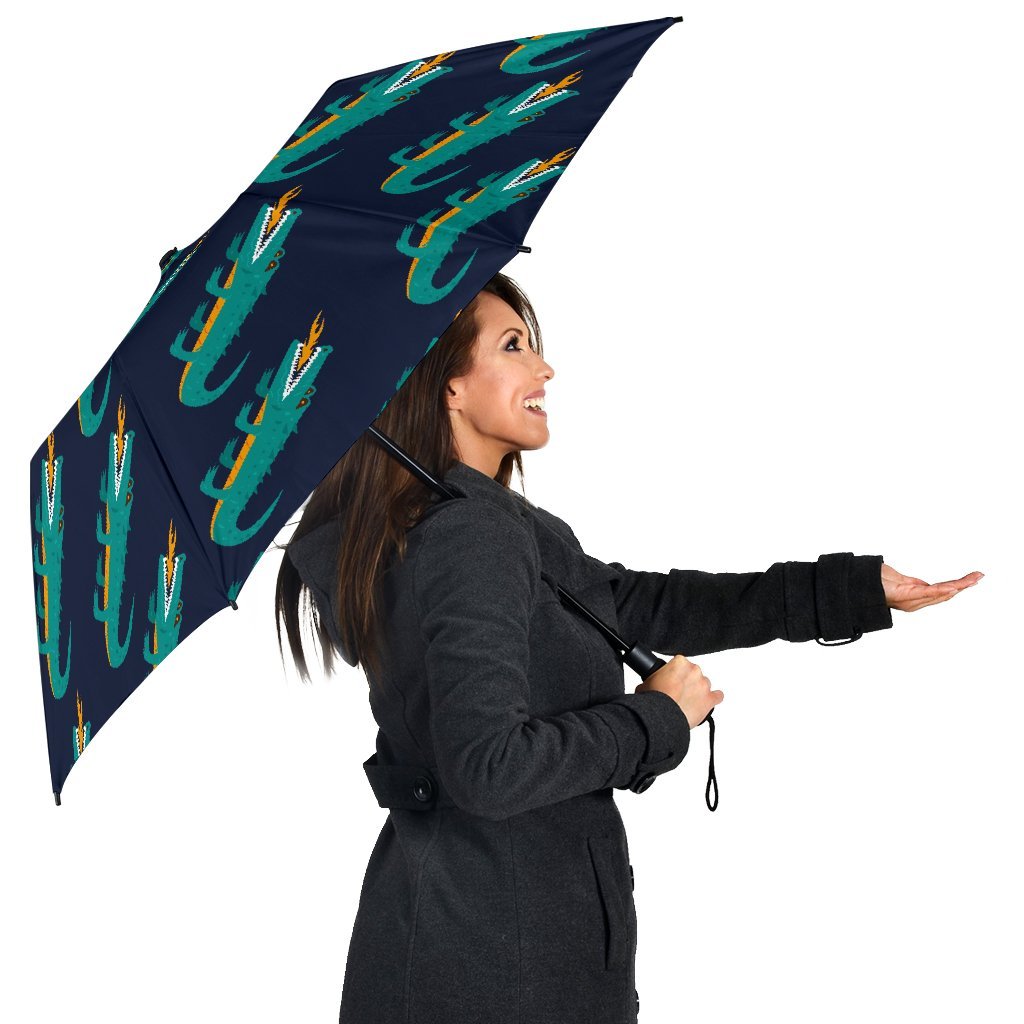 Crocodile Pattern Print Automatic Foldable Umbrella-grizzshop