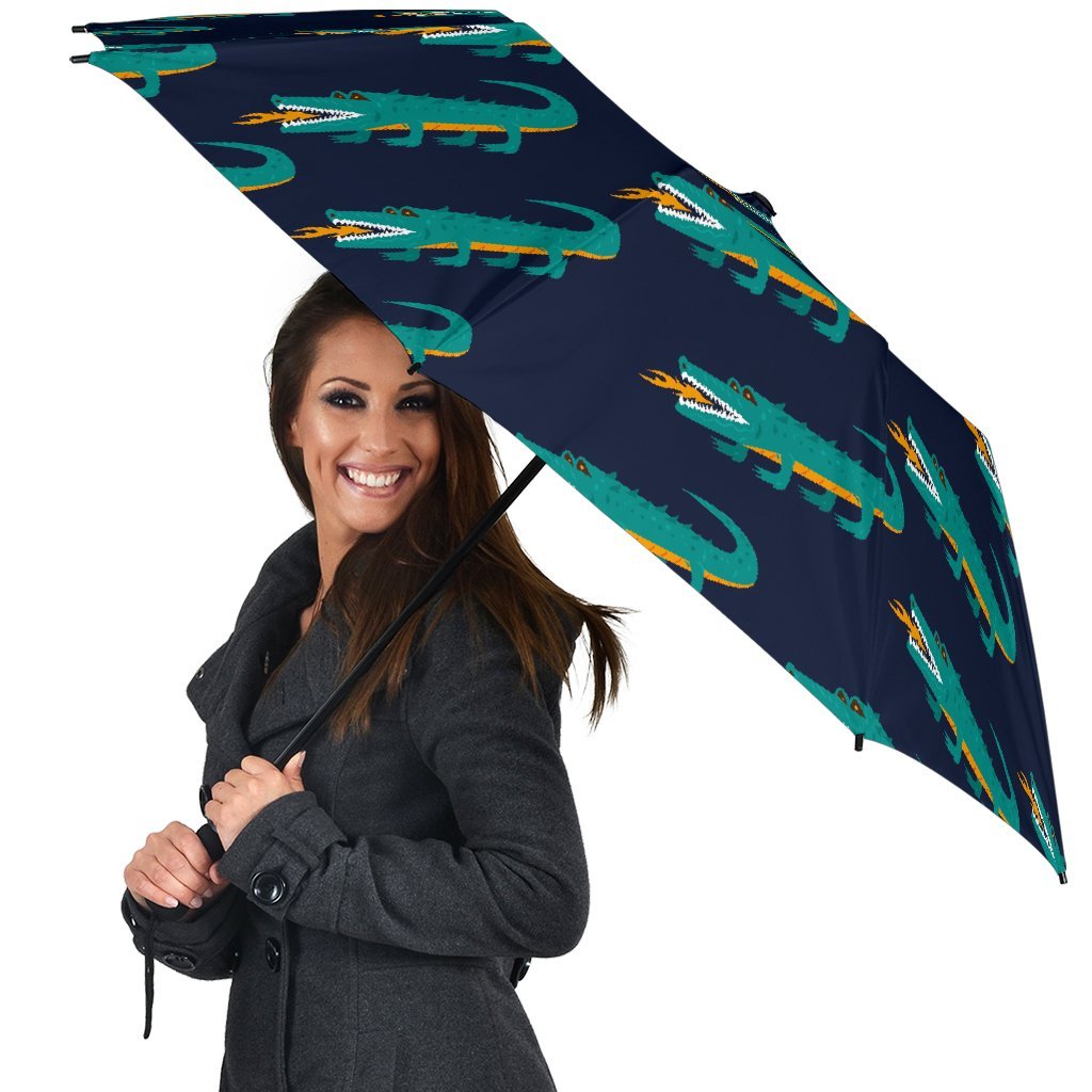Crocodile Pattern Print Automatic Foldable Umbrella-grizzshop