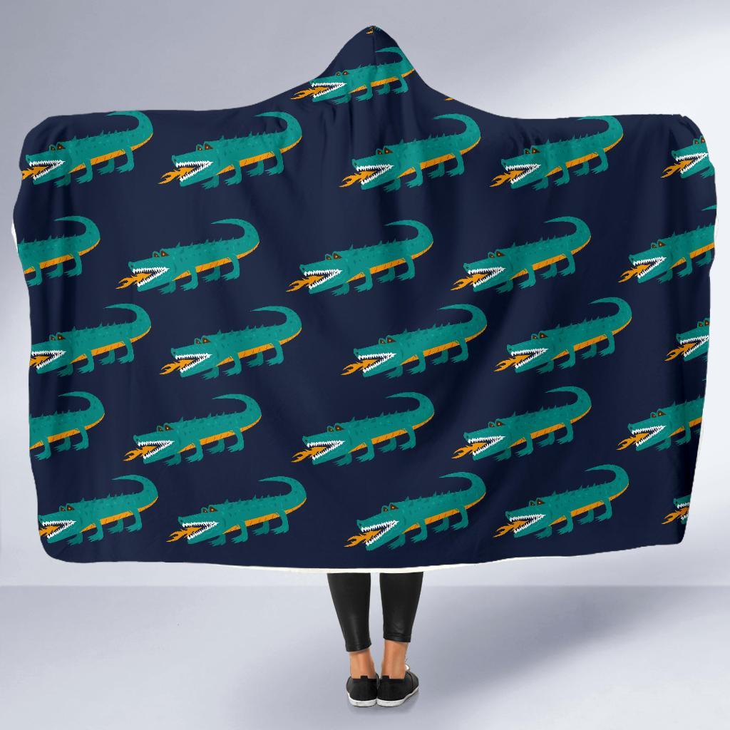 Crocodile Pattern Print Hooded Blanket-grizzshop