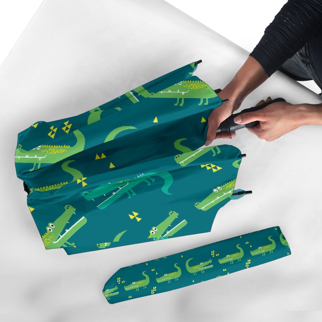 Crocodile Print Pattern Automatic Foldable Umbrella-grizzshop