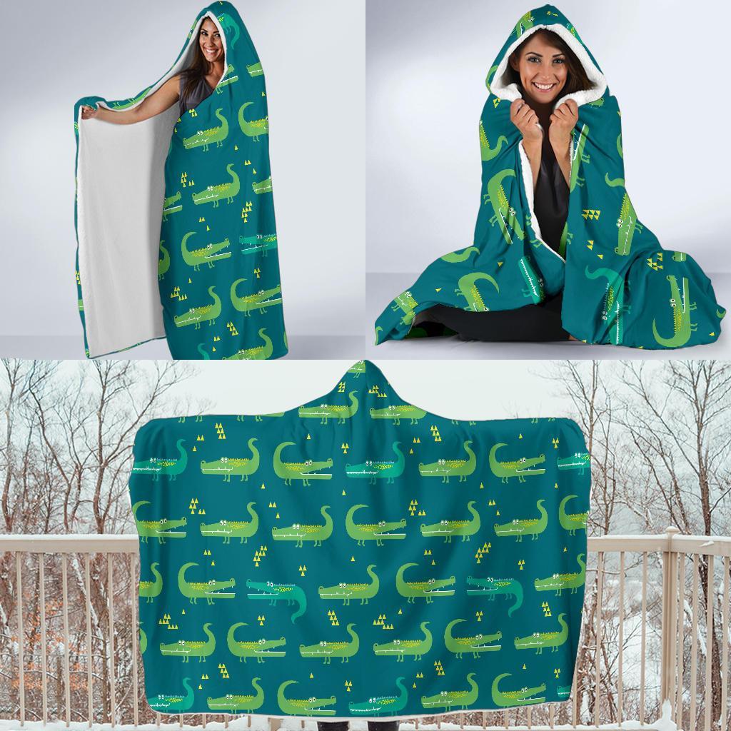 Crocodile Print Pattern Hooded Blanket-grizzshop