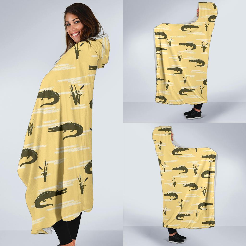 Crocodile River Print Pattern Hooded Blanket-grizzshop
