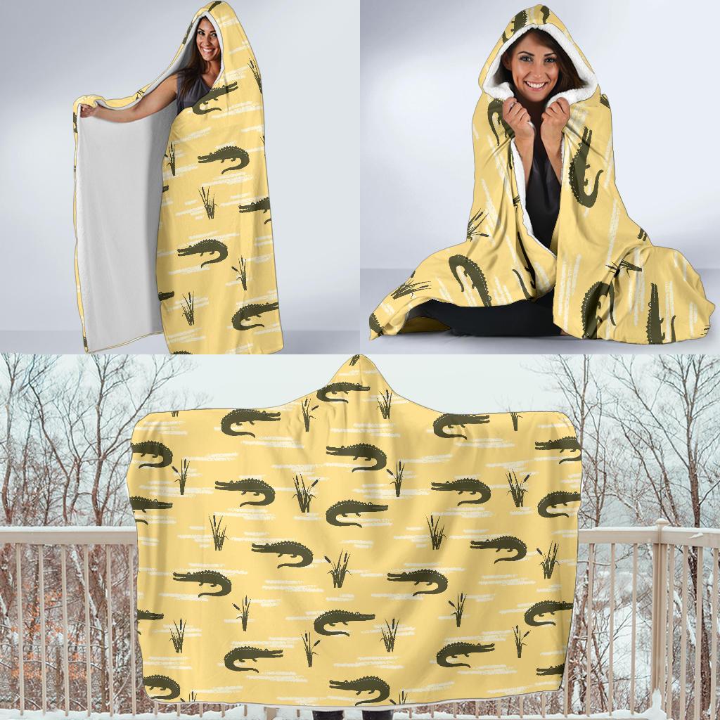 Crocodile River Print Pattern Hooded Blanket-grizzshop