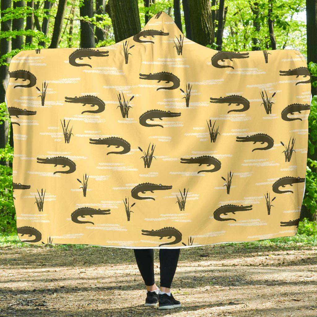 Crocodile River Print Pattern Hooded Blanket-grizzshop