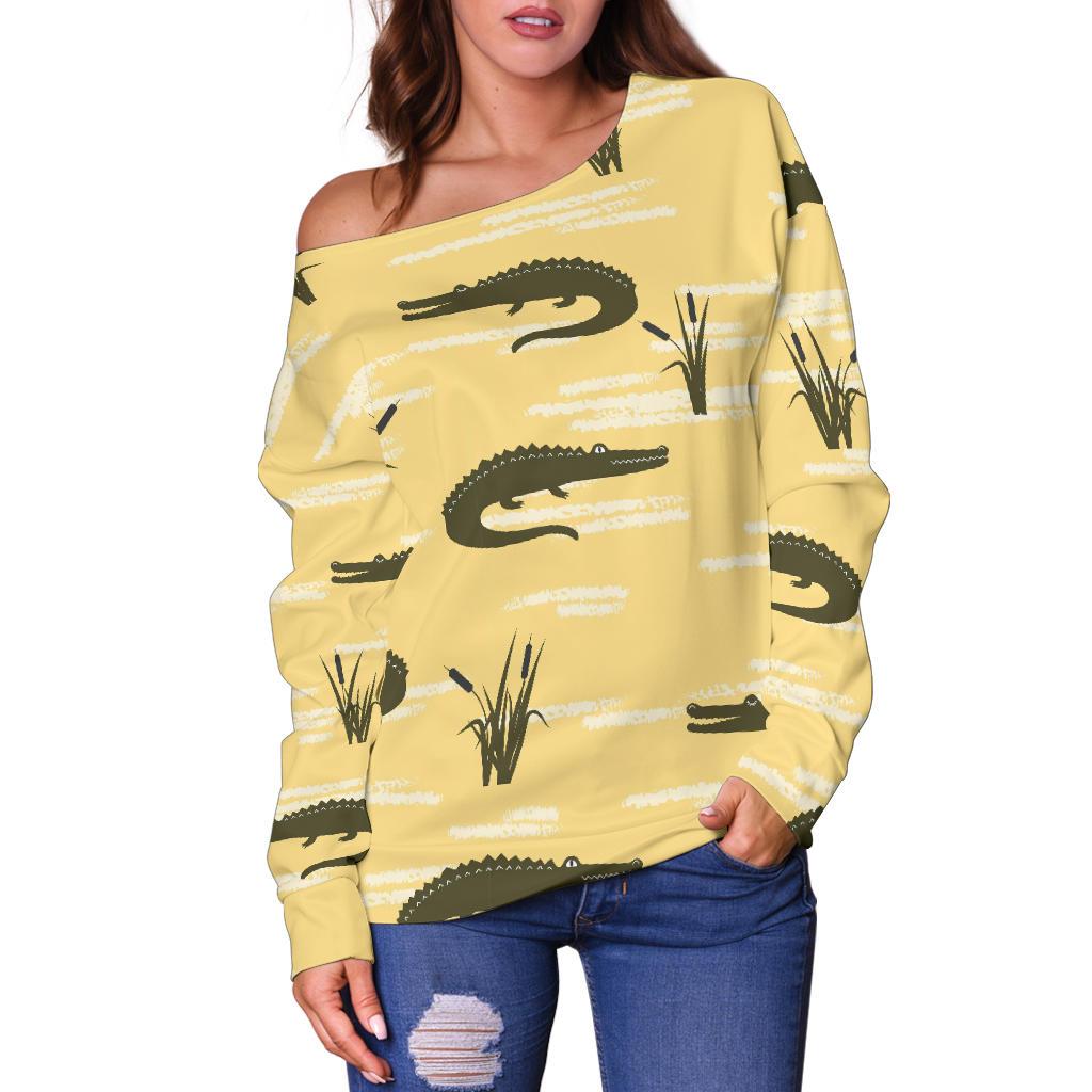 Crocodile River Print Pattern Women Off Shoulder Sweatshirt-grizzshop