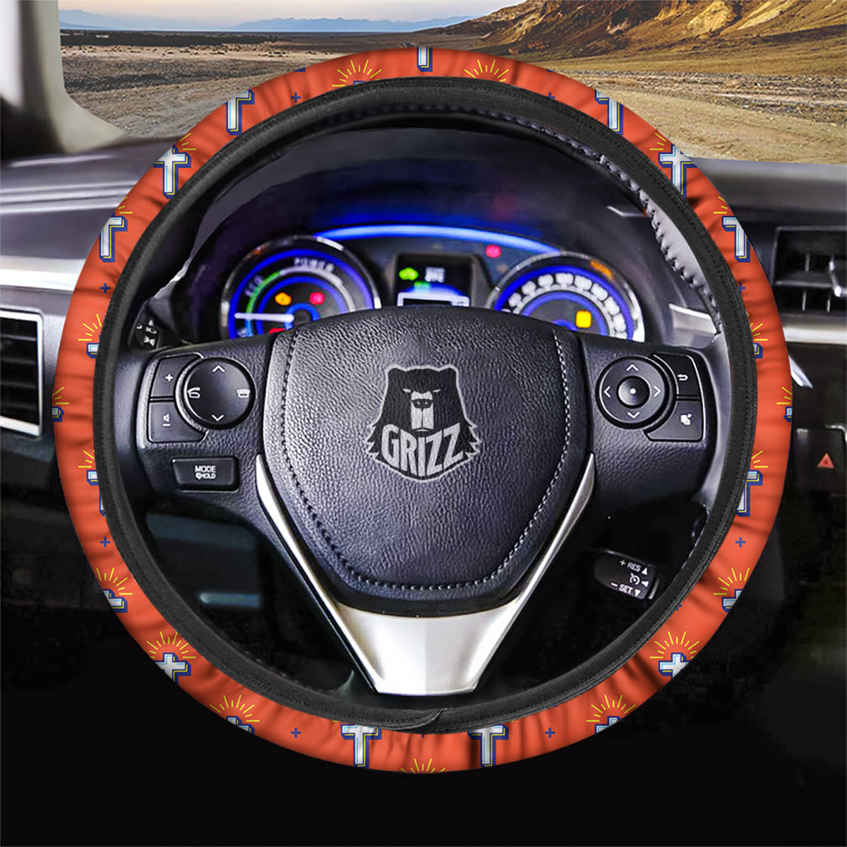 Cross Of Jesus Christ Orange Print Pattern Car Steering Wheel Cover-grizzshop