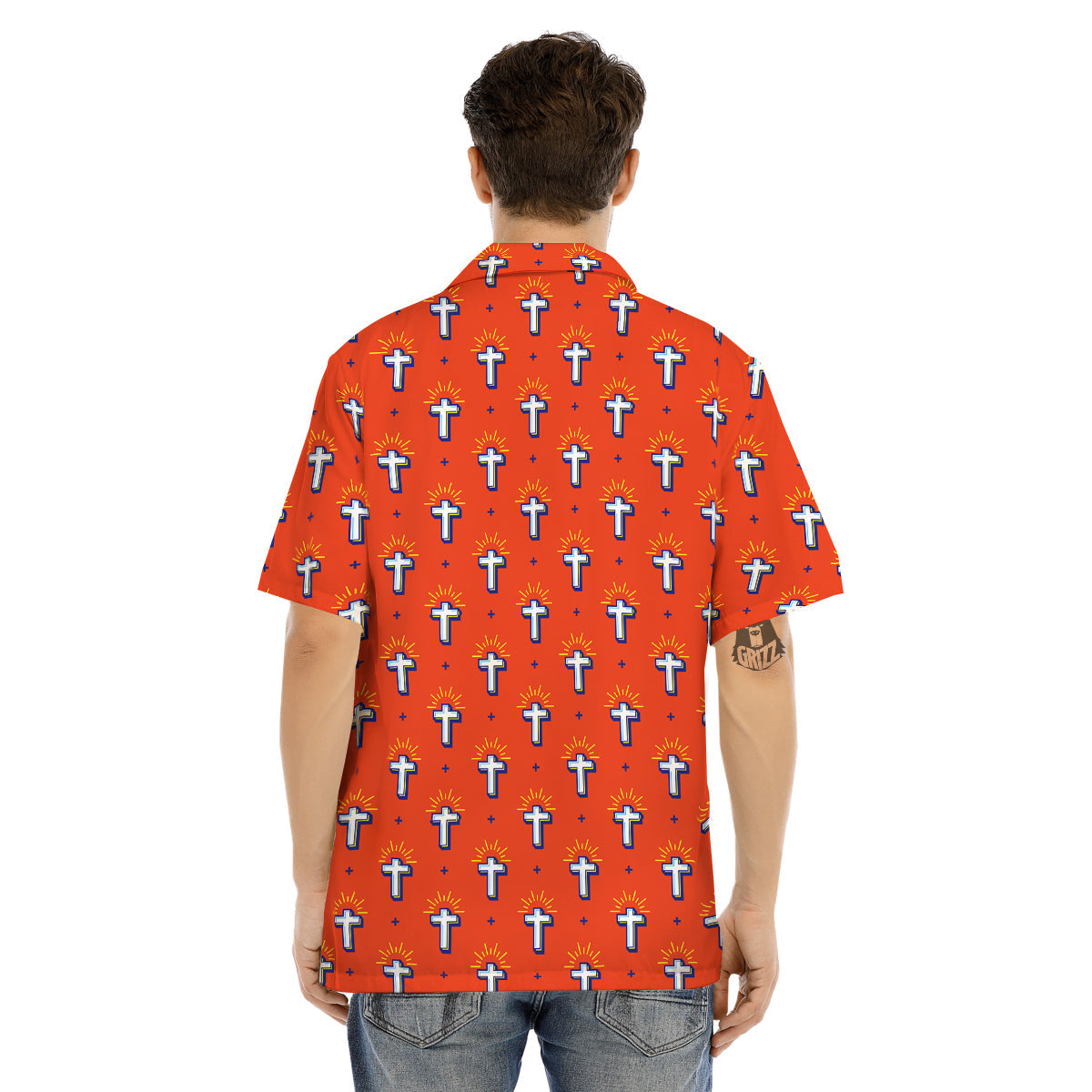 Cross Of Jesus Christ Orange Print Pattern Men's Hawaiian Shirt-grizzshop