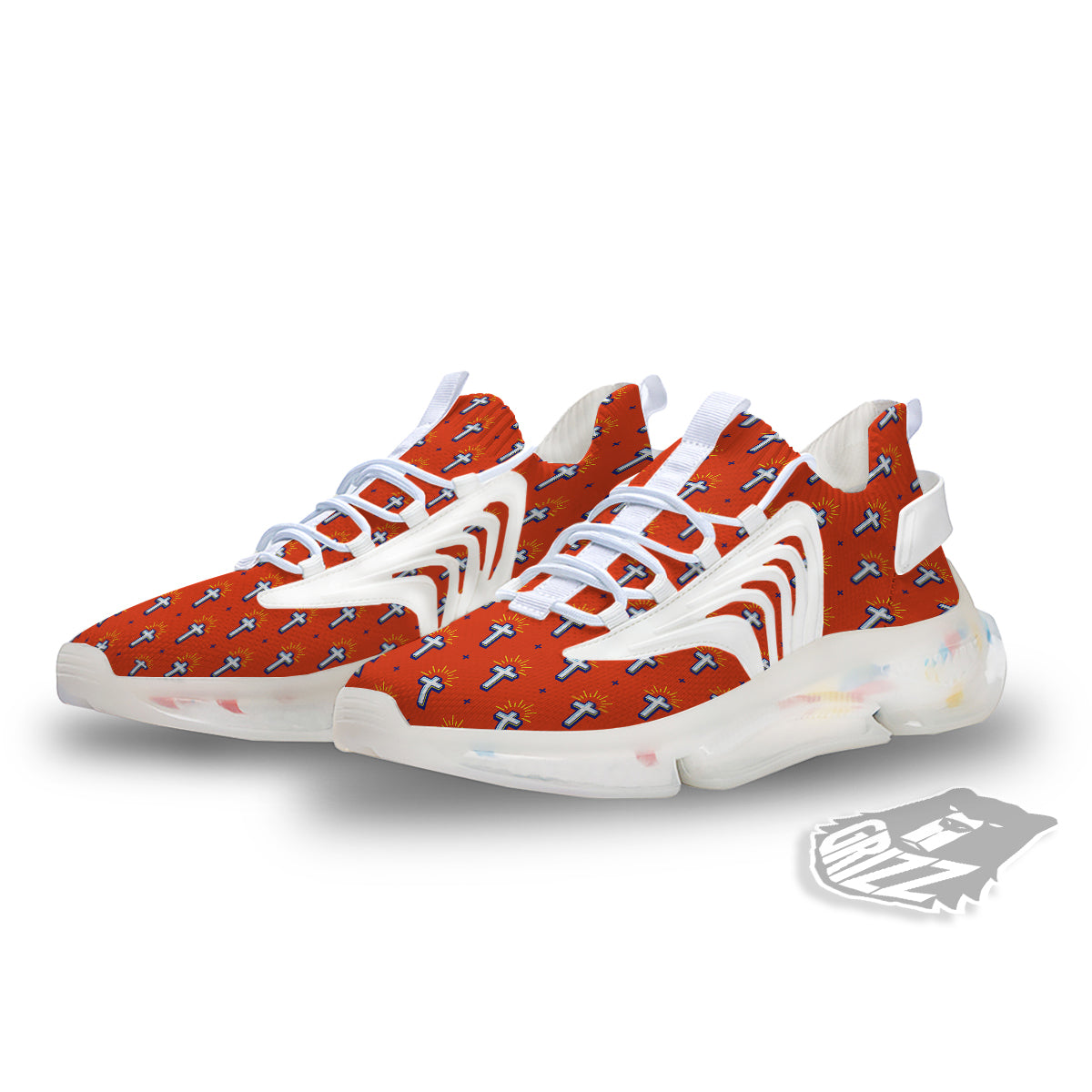 Cross Of Jesus Christ Orange Print Pattern White Gym Shoes-grizzshop