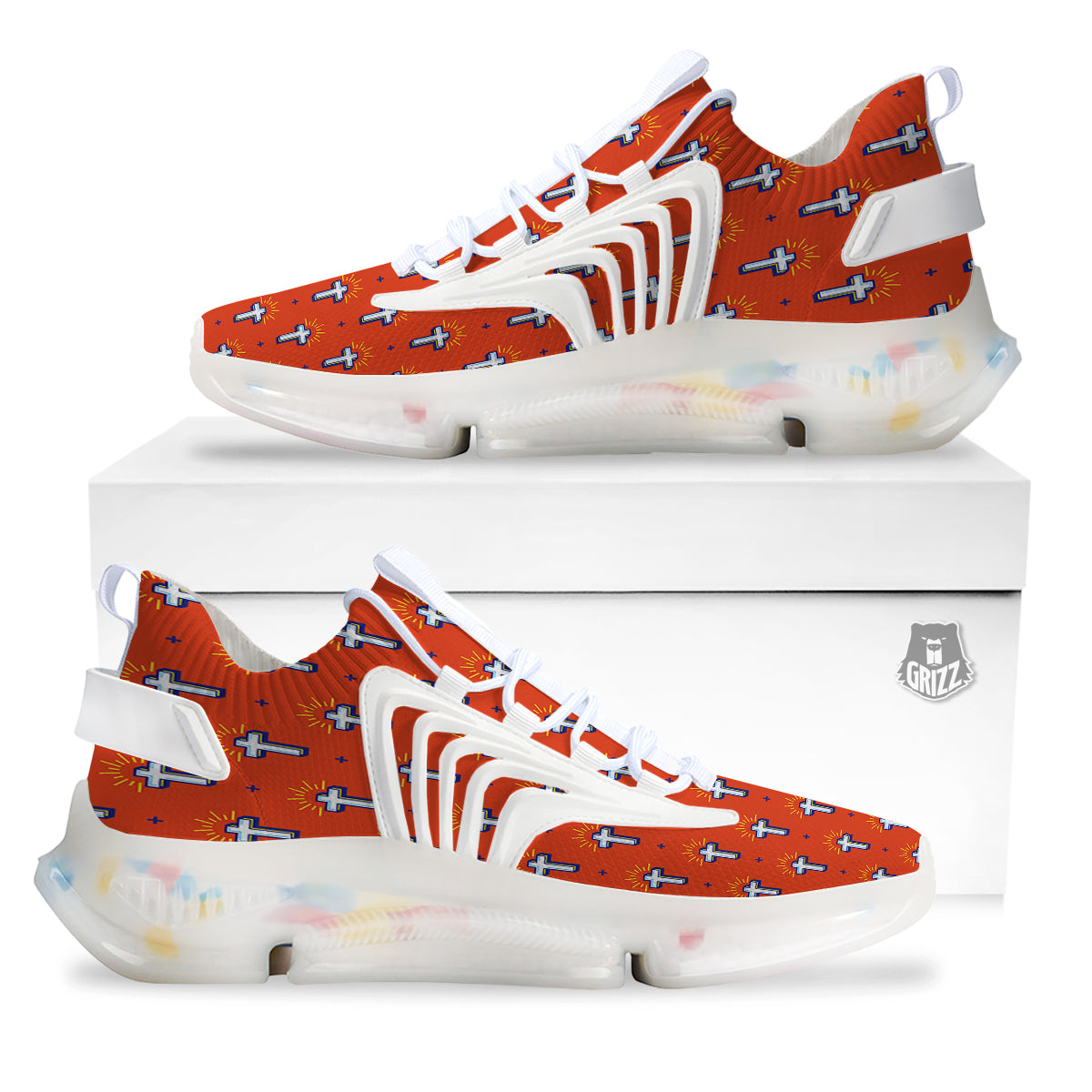 Cross Of Jesus Christ Orange Print Pattern White Gym Shoes-grizzshop
