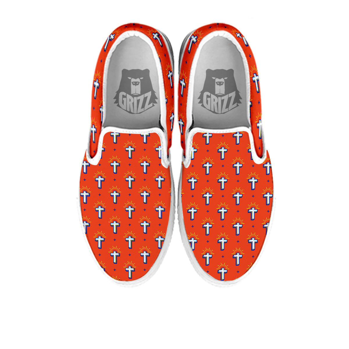 Cross Of Jesus Christ Orange Print Pattern White Slip On Shoes-grizzshop