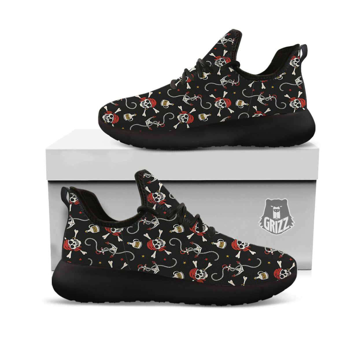 Crossbones Pirate Skull Print Pattern Black Athletic Shoes-grizzshop