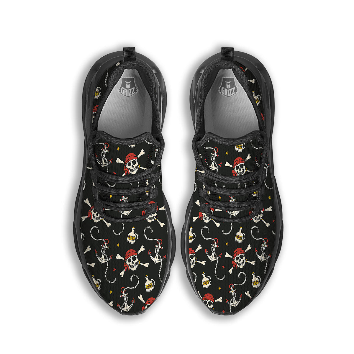 Crossbones Pirate Skull Print Pattern Black Running Shoes-grizzshop