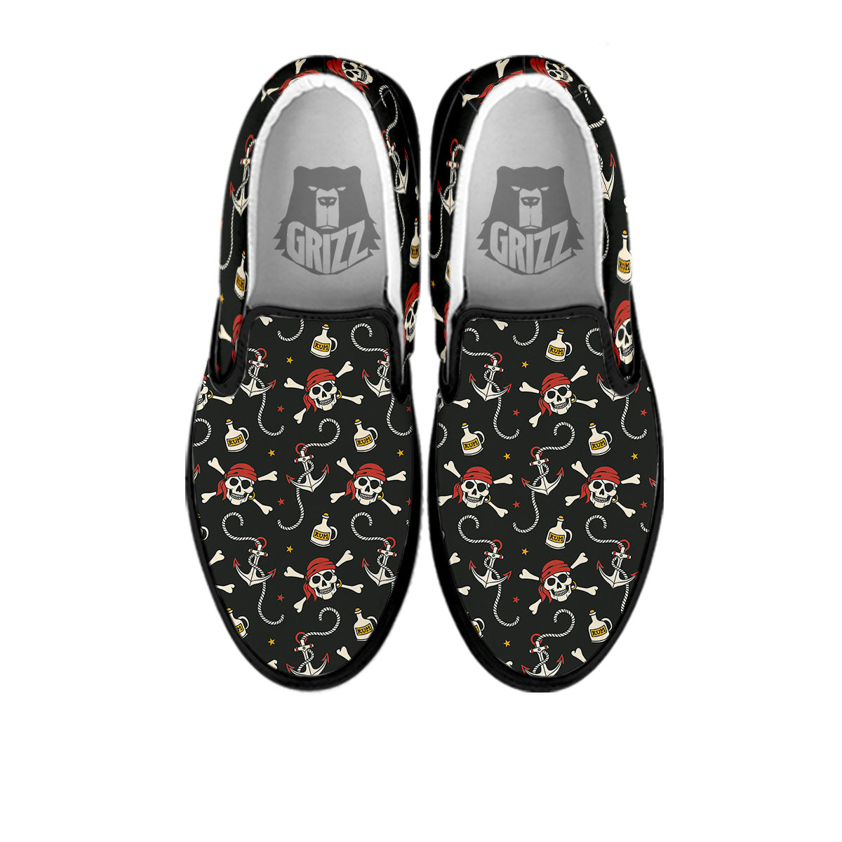 Crossbones Pirate Skull Print Pattern Black Slip On Shoes-grizzshop