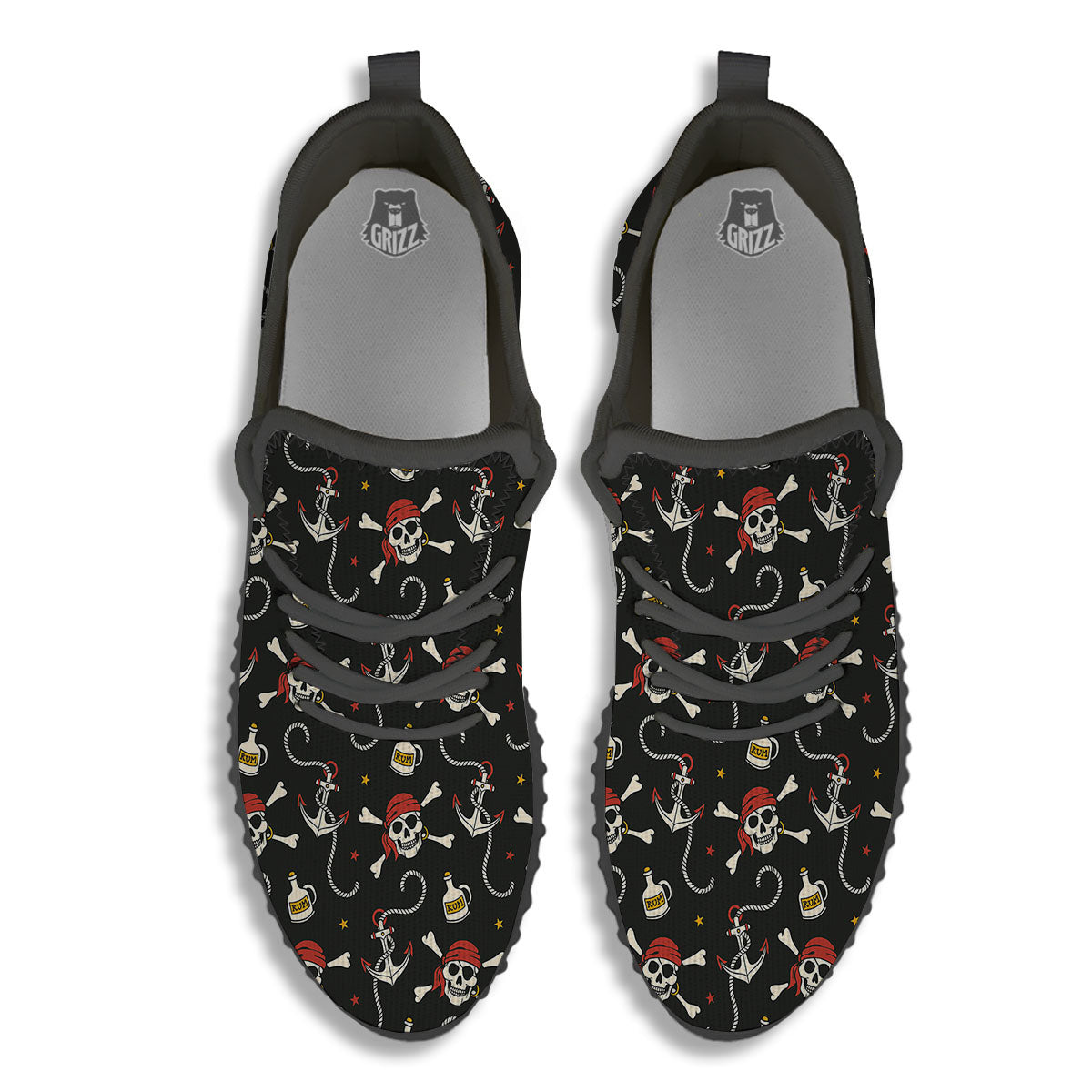 Crossbones Pirate Skull Print Pattern Black Walking Shoes-grizzshop