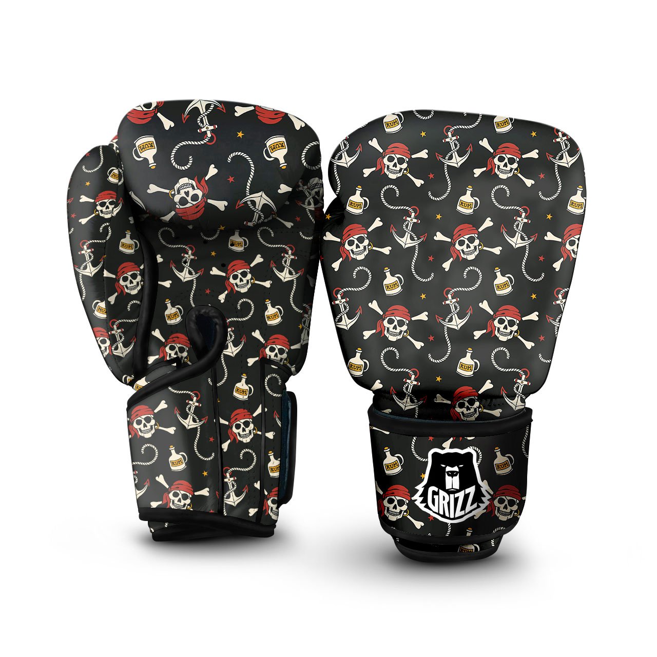 Crossbones Pirate Skull Print Pattern Boxing Gloves-grizzshop