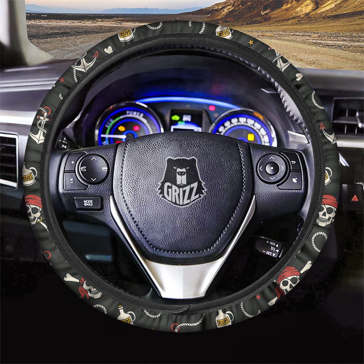 Crossbones Pirate Skull Print Pattern Car Steering Wheel Cover-grizzshop