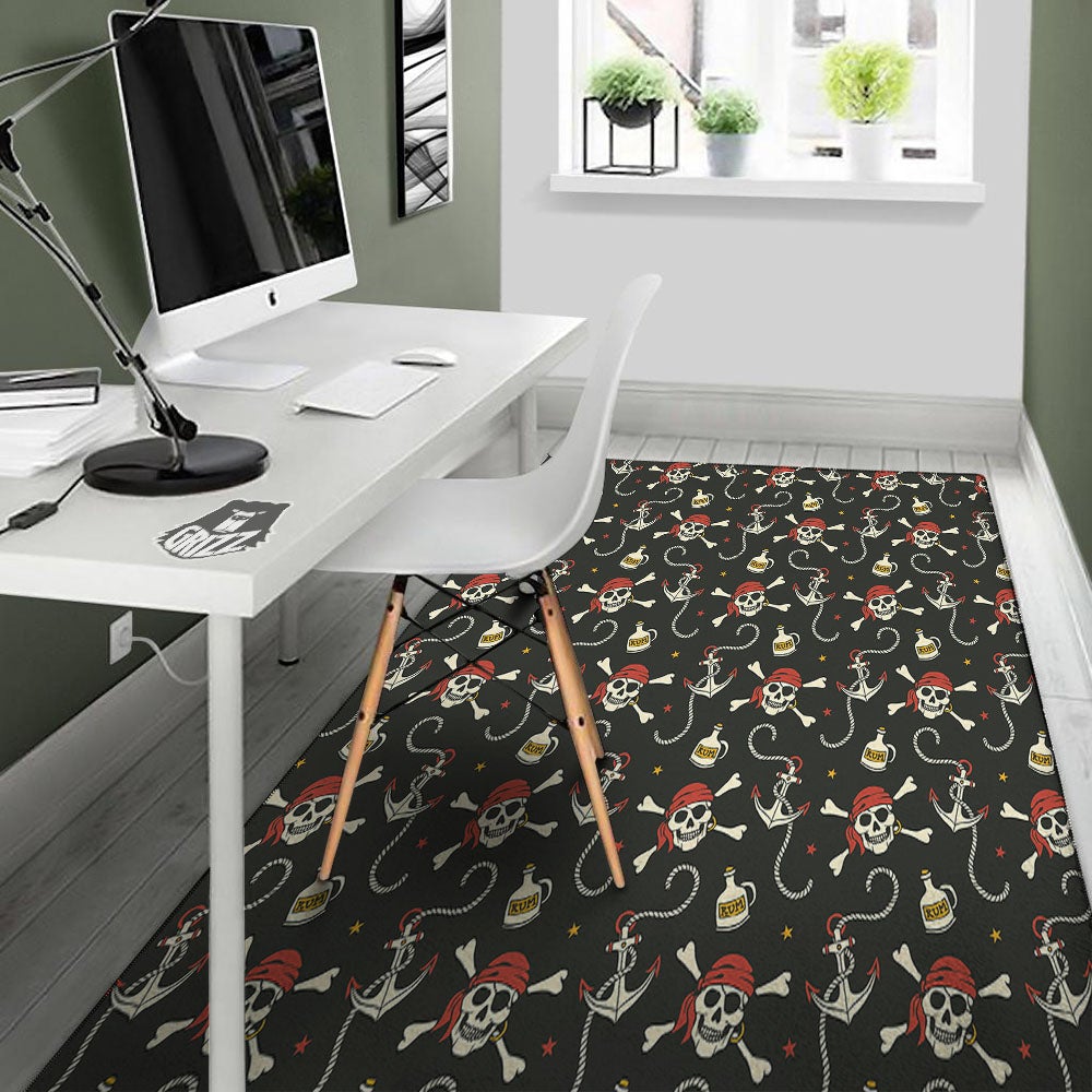 Crossbones Pirate Skull Print Pattern Floor Mat-grizzshop