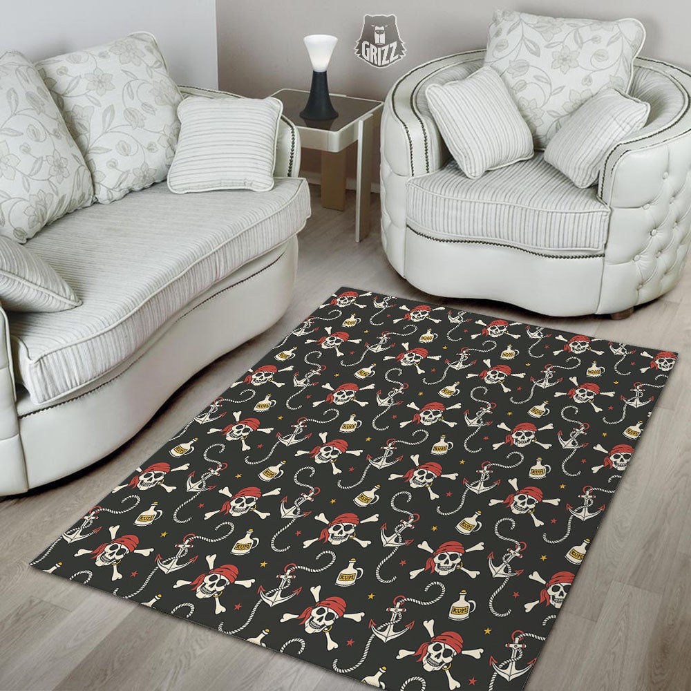 Crossbones Pirate Skull Print Pattern Floor Mat-grizzshop