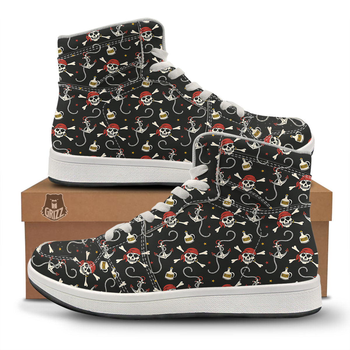 Crossbones Pirate Skull Print Pattern High Top Sneakers-grizzshop