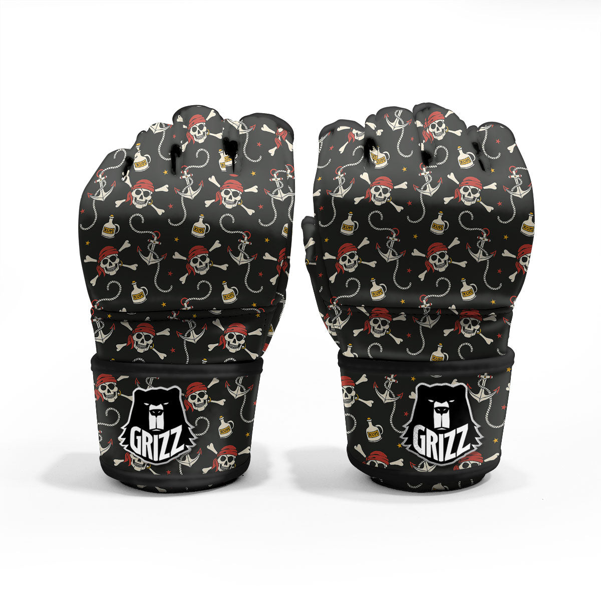Crossbones Pirate Skull Print Pattern MMA Gloves-grizzshop