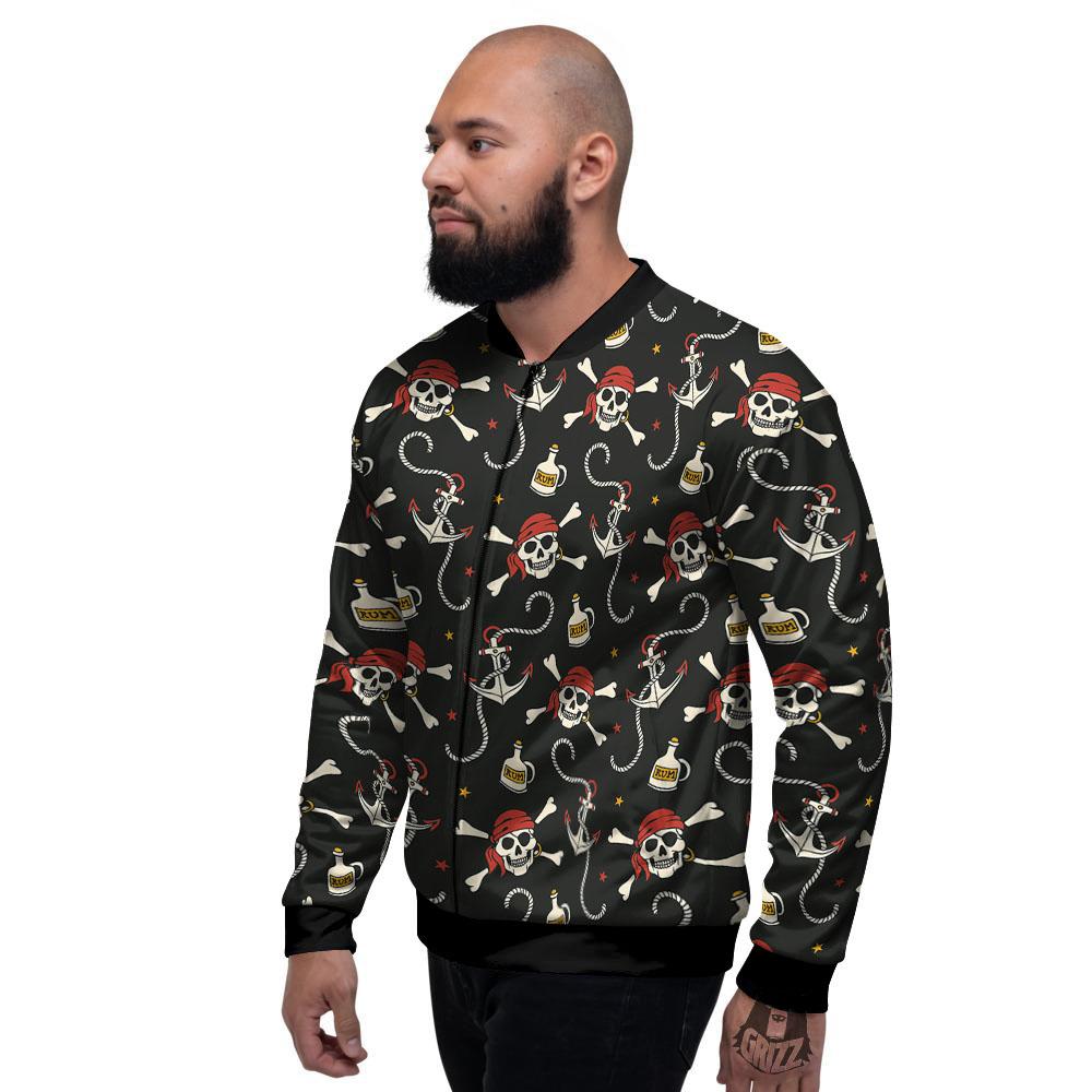 Crossbones Pirate Skull Print Pattern Men's Bomber Jacket-grizzshop