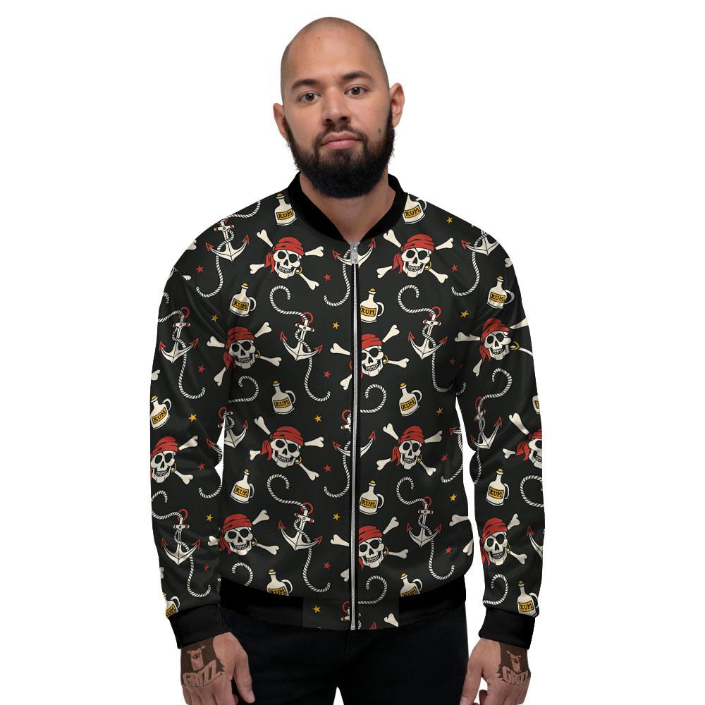 Crossbones Pirate Skull Print Pattern Men's Bomber Jacket-grizzshop