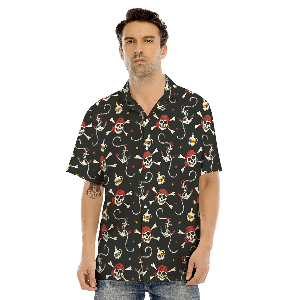 Crossbones Pirate Skull Print Pattern Men's Hawaiian Shirt-grizzshop