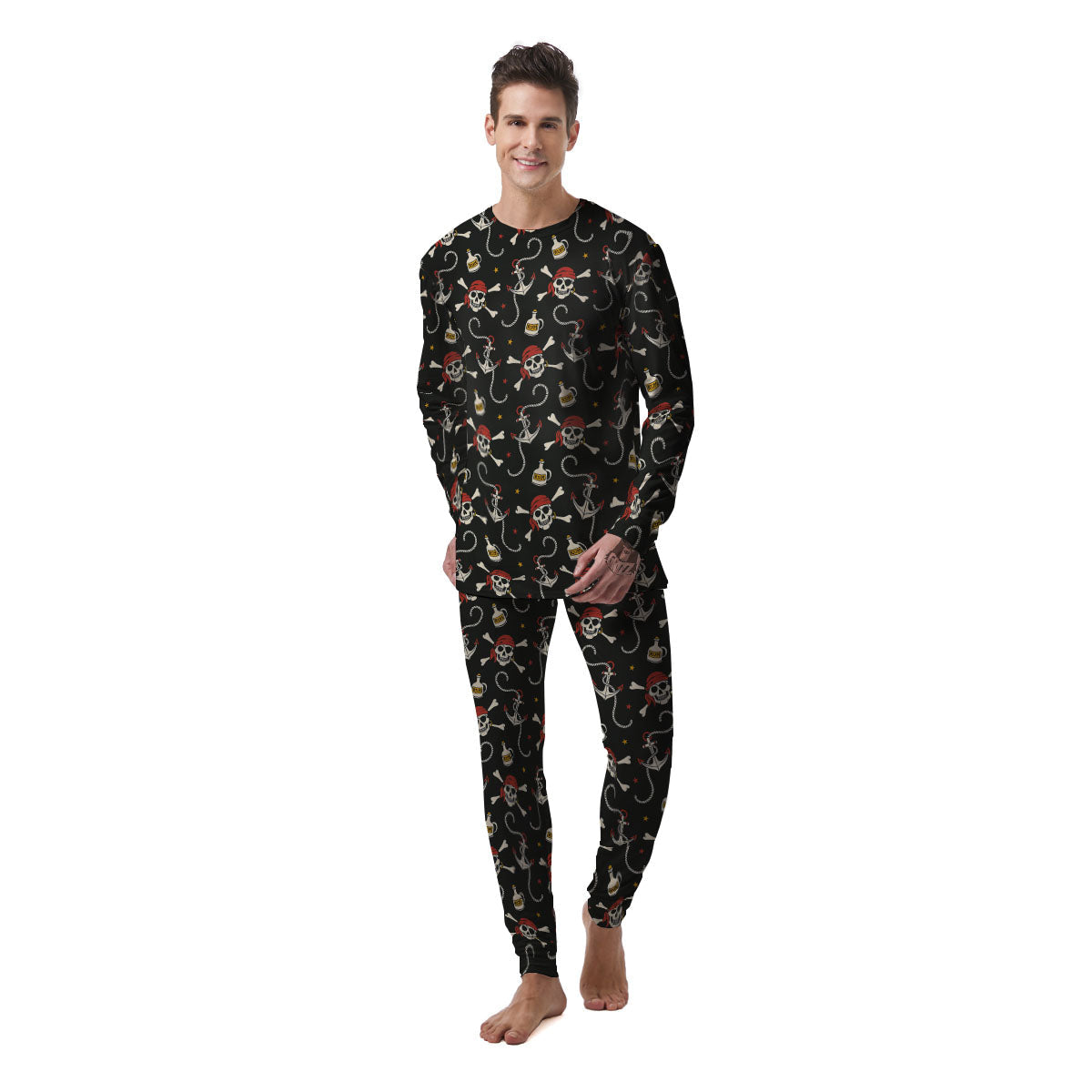 Crossbones Pirate Skull Print Pattern Men's Pajamas-grizzshop