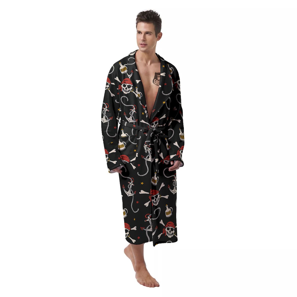 Crossbones Pirate Skull Print Pattern Men's Robe-grizzshop