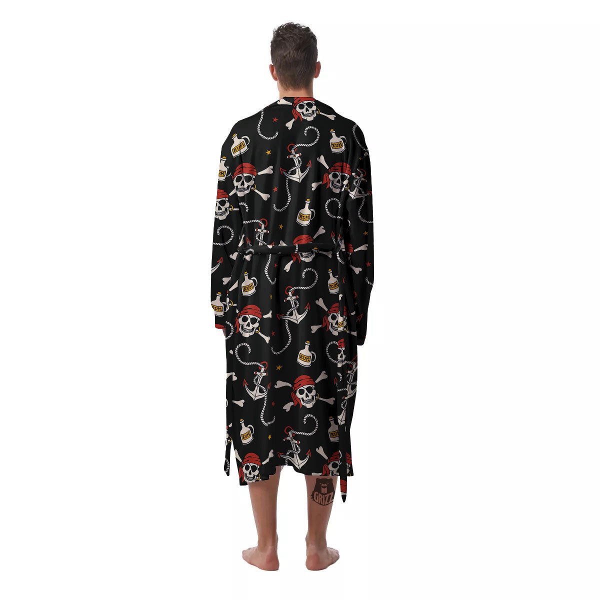 Crossbones Pirate Skull Print Pattern Men's Robe-grizzshop