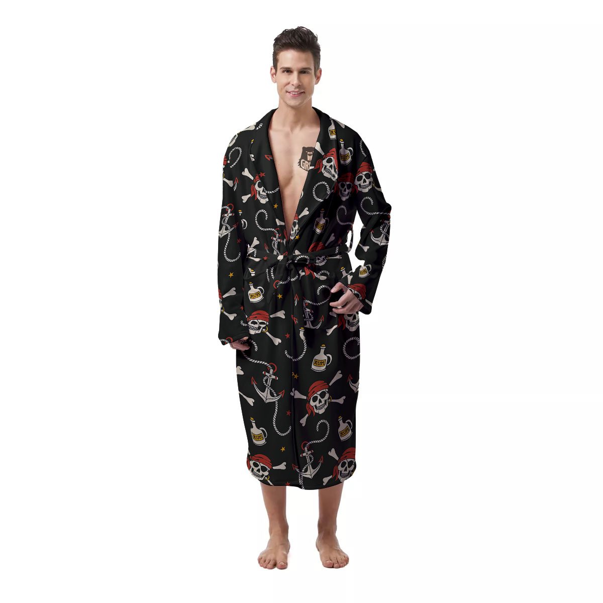 Crossbones Pirate Skull Print Pattern Men's Robe-grizzshop