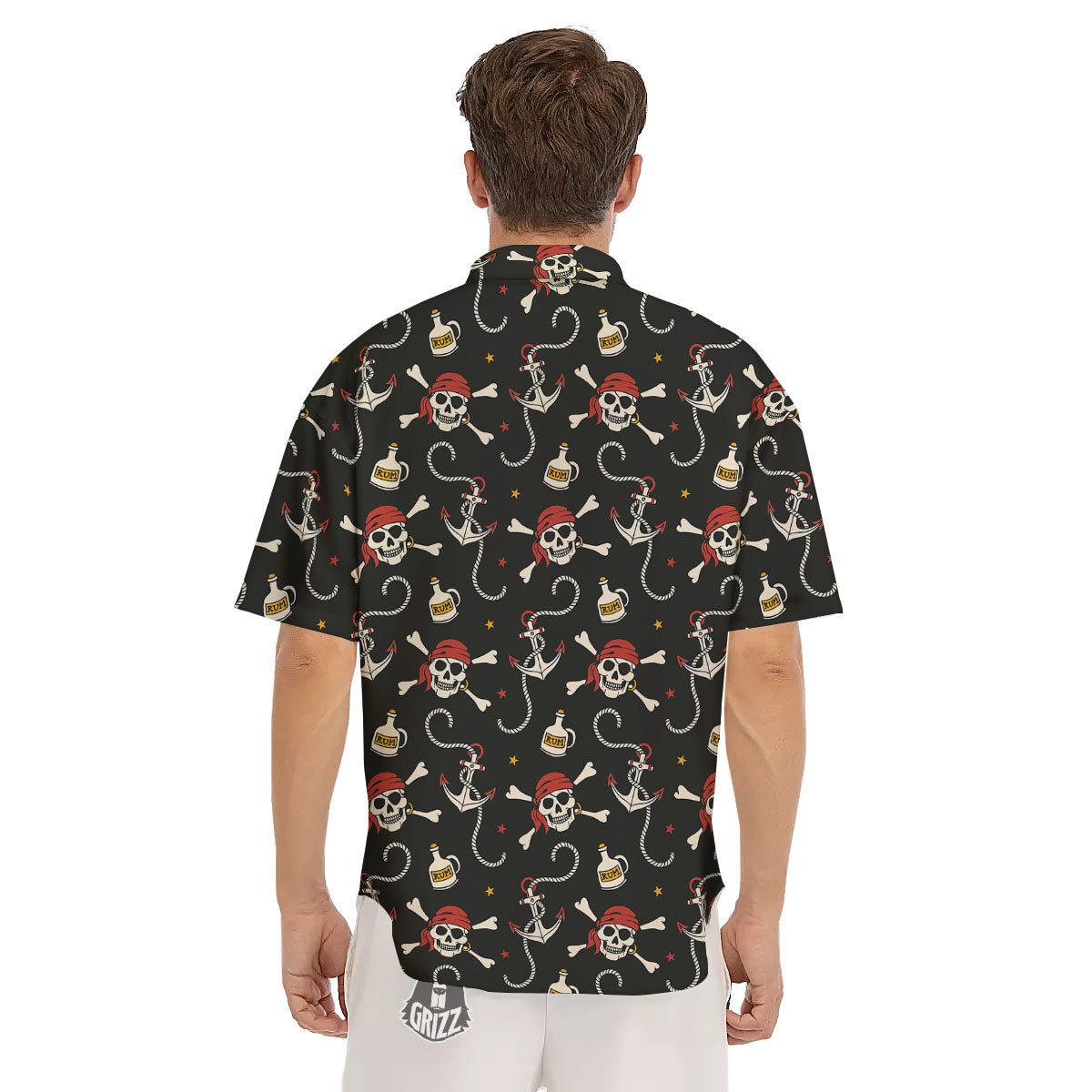 Crossbones Pirate Skull Print Pattern Men's Short Sleeve Shirts-grizzshop