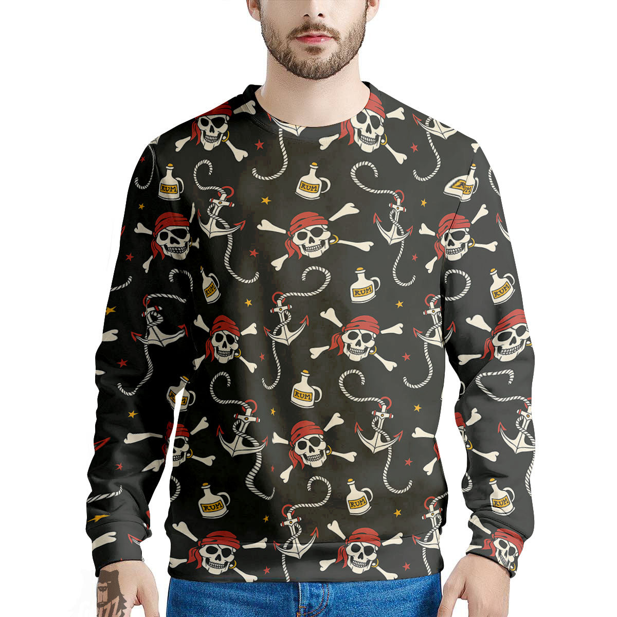 Crossbones Pirate Skull Print Pattern Men's Sweatshirt-grizzshop